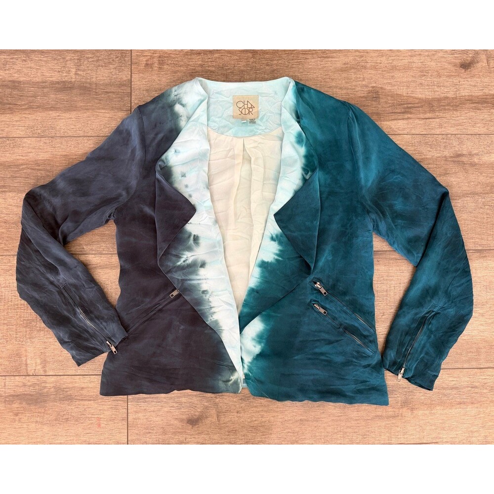 Chaser 100% Silk Tie-Dye Moto blazer– Ombre Gradient Statement piece size M